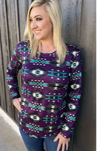 Load image into Gallery viewer, Plum and Turquoise Aztec Top