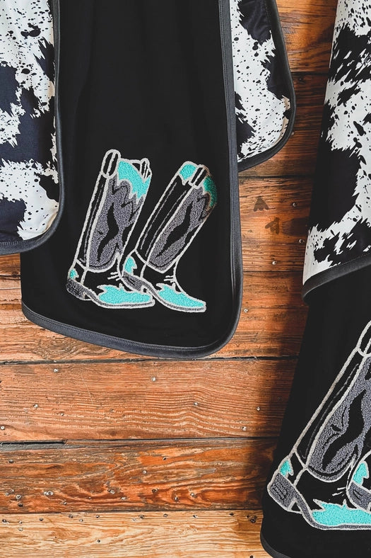 Teal Boot Cow Print Blanket