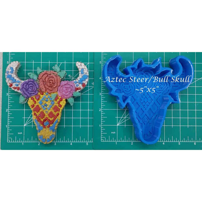 Floral Aztec Design Steer or Bull Skull - Silicone Freshie Mold