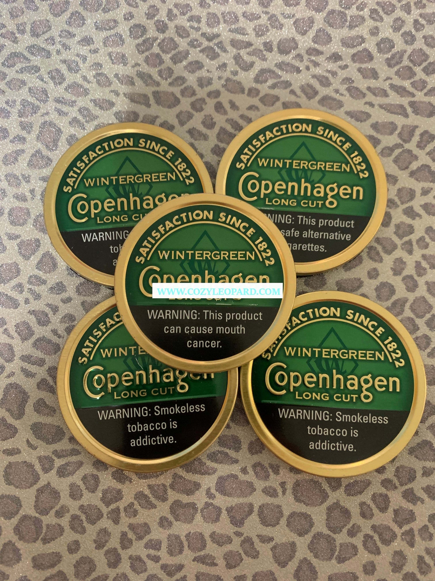 Set of 5 Wintergreen Copenhagen lids for crafting Cozy Leopard Boutique