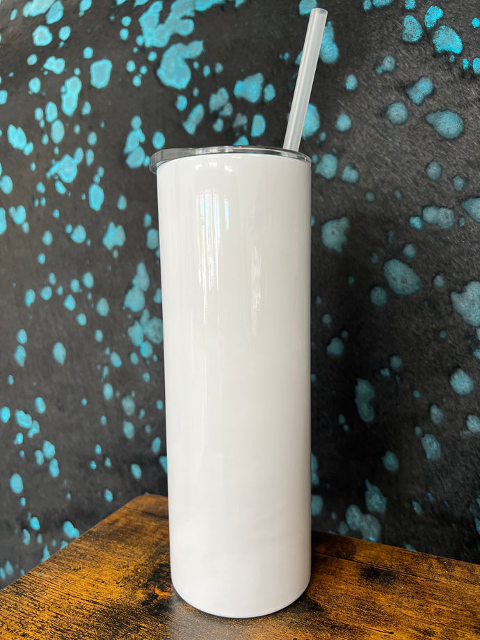 20 oz White Sublimation Skinny Tumbler with Straw