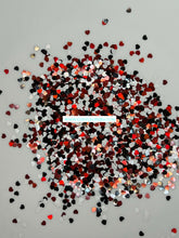 Load image into Gallery viewer, Black White &amp; Red Heart Glitter Mix
